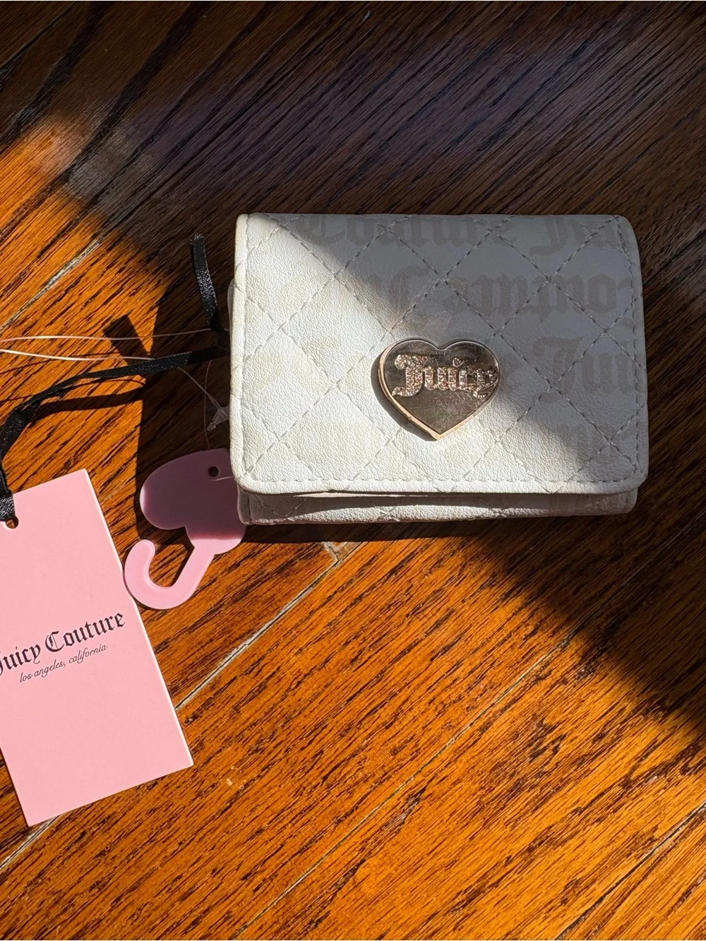 Juicy Couture Cream Quilted Heart Logo Wallet